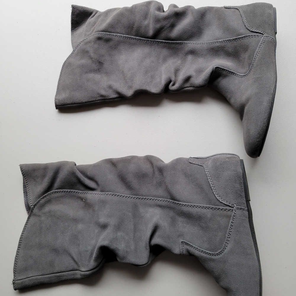 Gray Suede Slouch Boots
